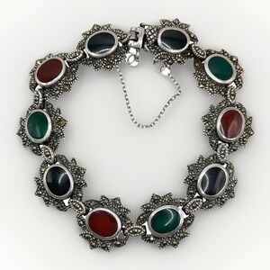 Vintage Marcasite Bracelet Sterling Silver Signed MC Marsala Art Deco Sz 6.5 26g